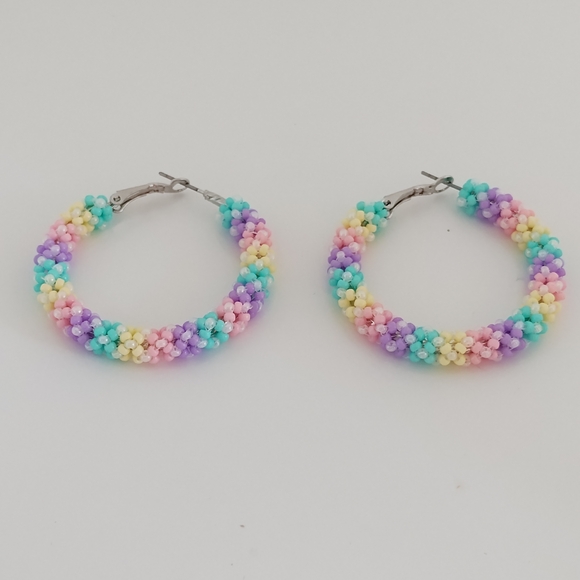 Hand Crafted Multicolor Beaded Hoop Earrings - Picture 6 of 6